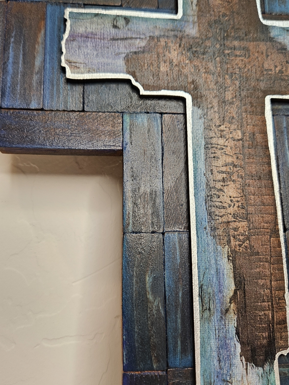 Handcrafted Blue & Brown Wooden Cross Wall Decor - Picture 3 of 10